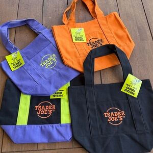 Trader Joes Mini Canvas Tote Bag (Set of 4) Halloween colors